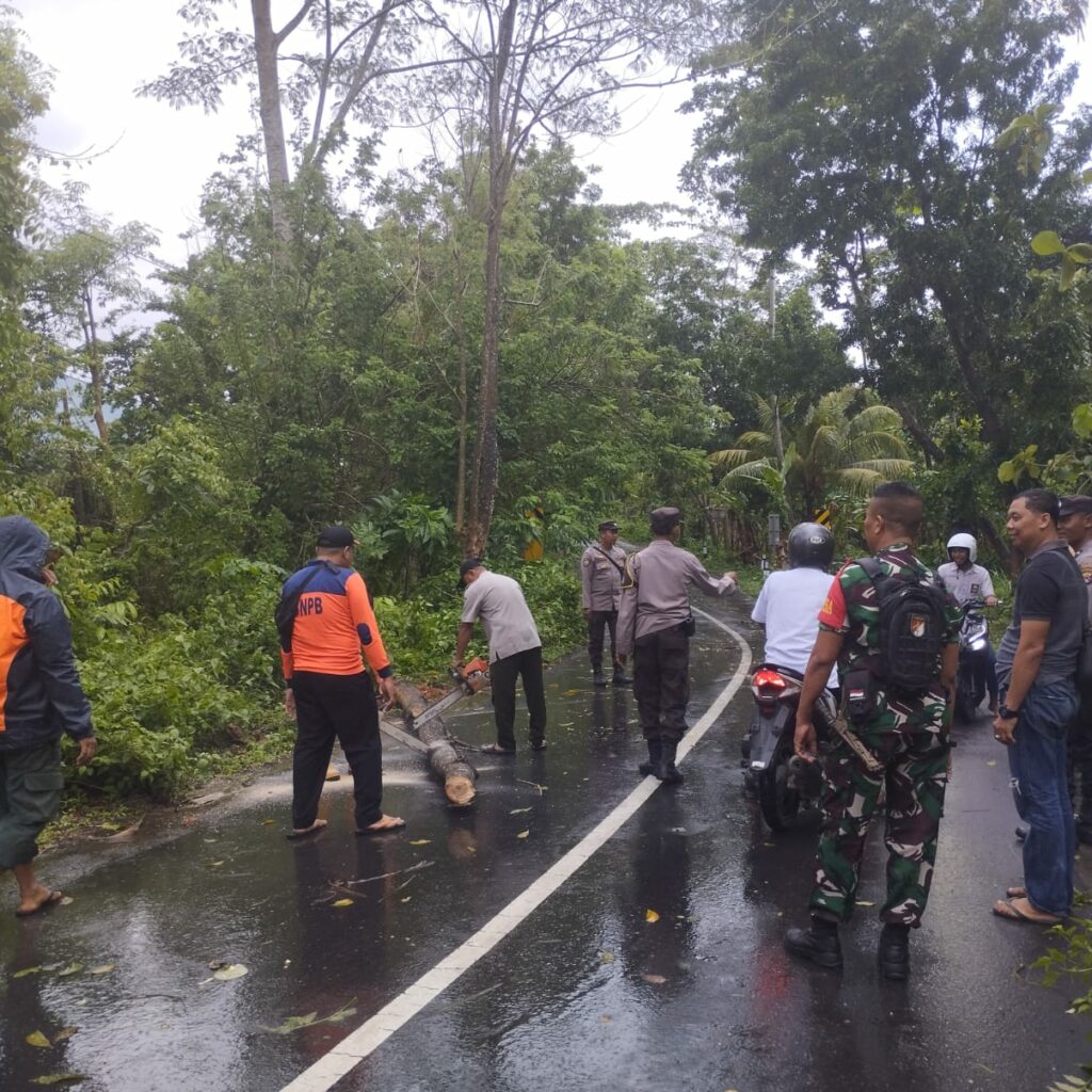 Tanggap Darurat Cuaca Ekstrem, Polsek Gerung Atasi Pohon Tumbang