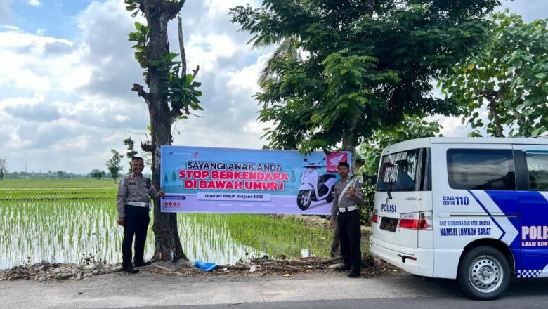Polres Lombok Barat Pasang Spanduk di Bundaran Penas, Soroti Bahaya Anak di Bawah Umur Mengemudi